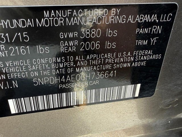 2016 Hyundai Elantra 4dr Sdn Auto Value Edition (Alabama Plant)