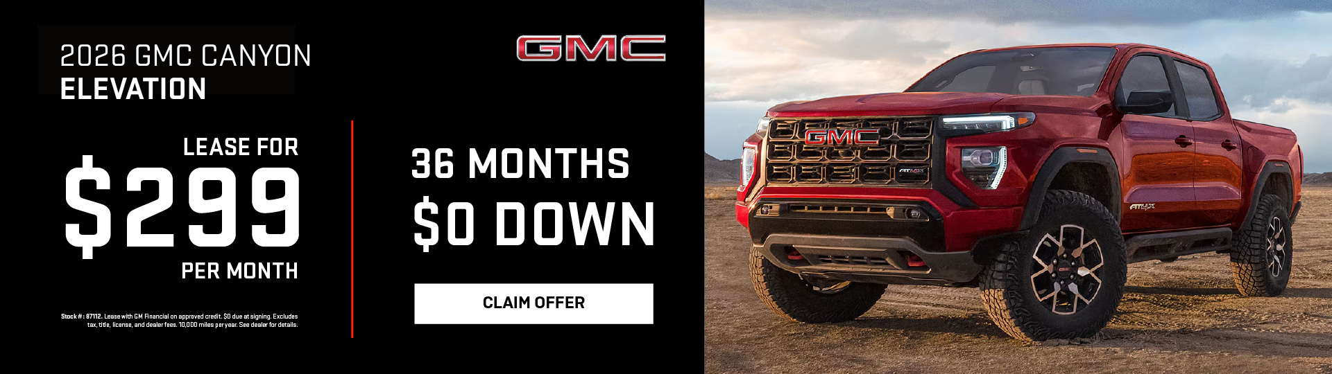 2026 GMC Canyon Elevation Lease $299 